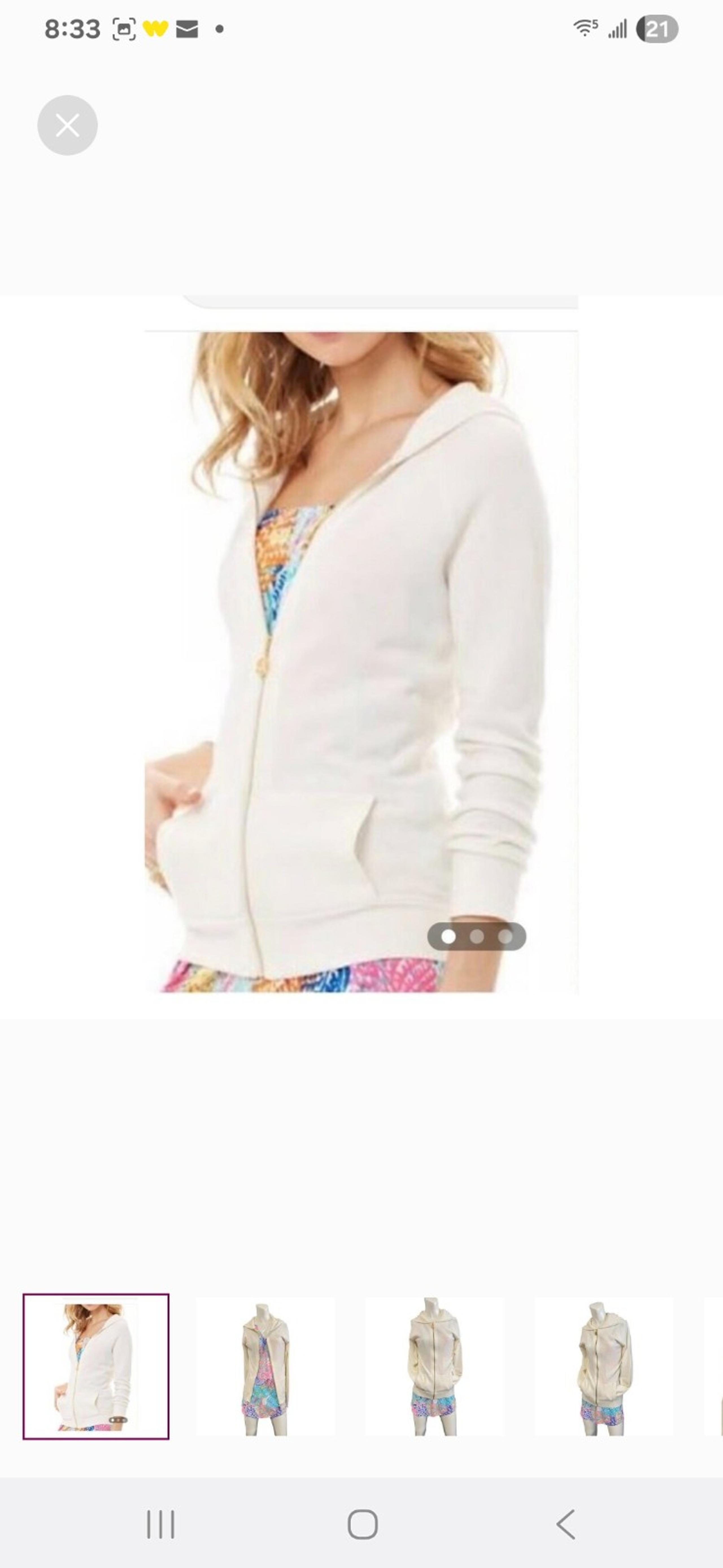 Lilly Pulizter Hoodie Womens Large White Mesh Pique Ladies Full Zip Casual