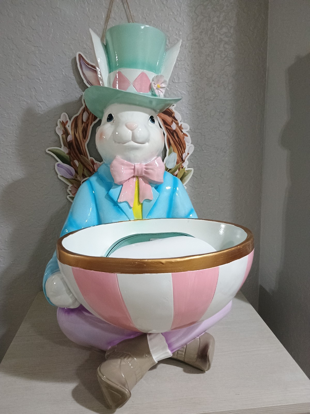 Tophat Tail White Rabbit Mad Hatter Easter Bunny Bowl Candy Dish New