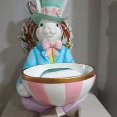Tophat Tail White Rabbit Mad Hatter Easter Bunny Bowl Candy Dish New