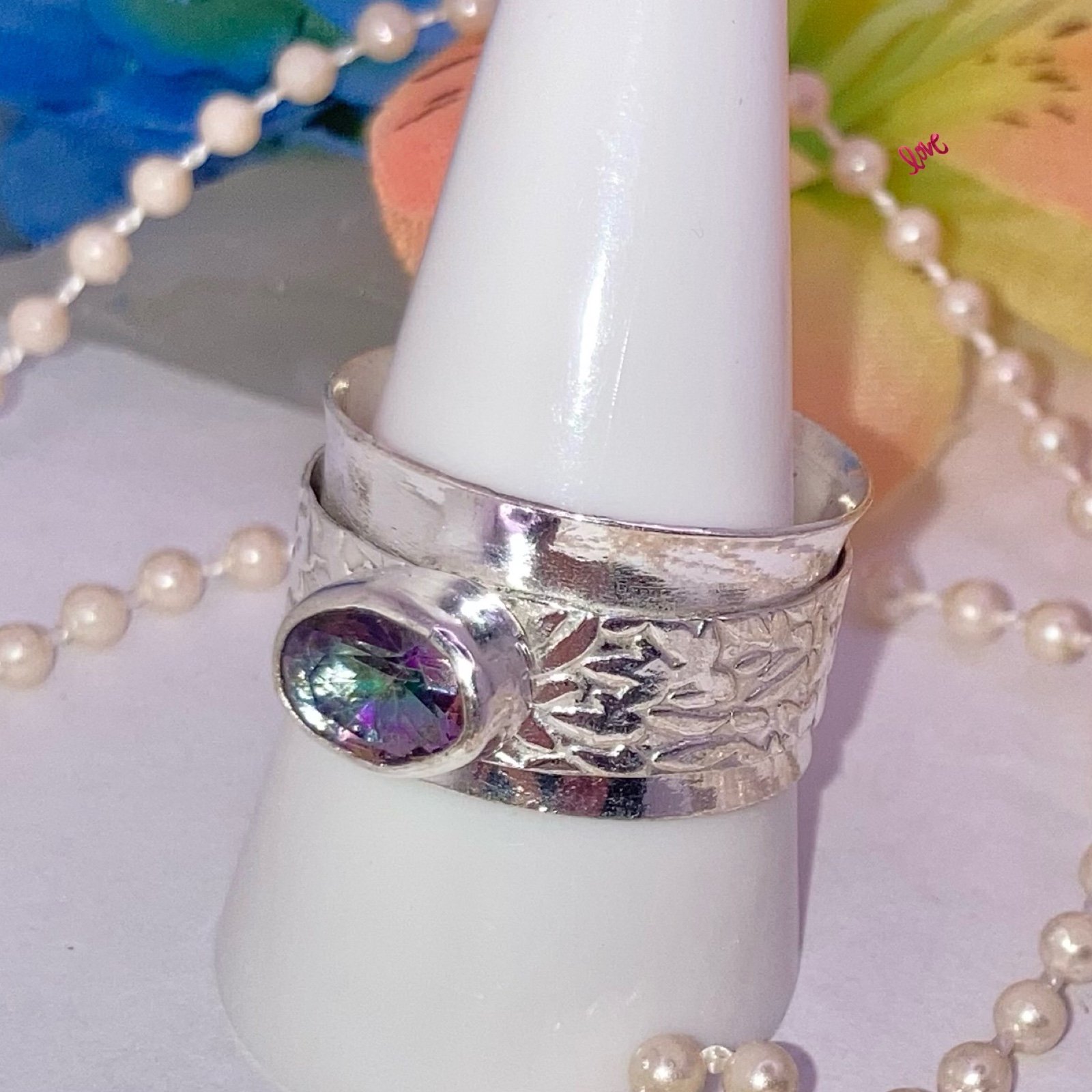 Mystic Rainbow Topaz Gemstone Handmade Spinner Ring