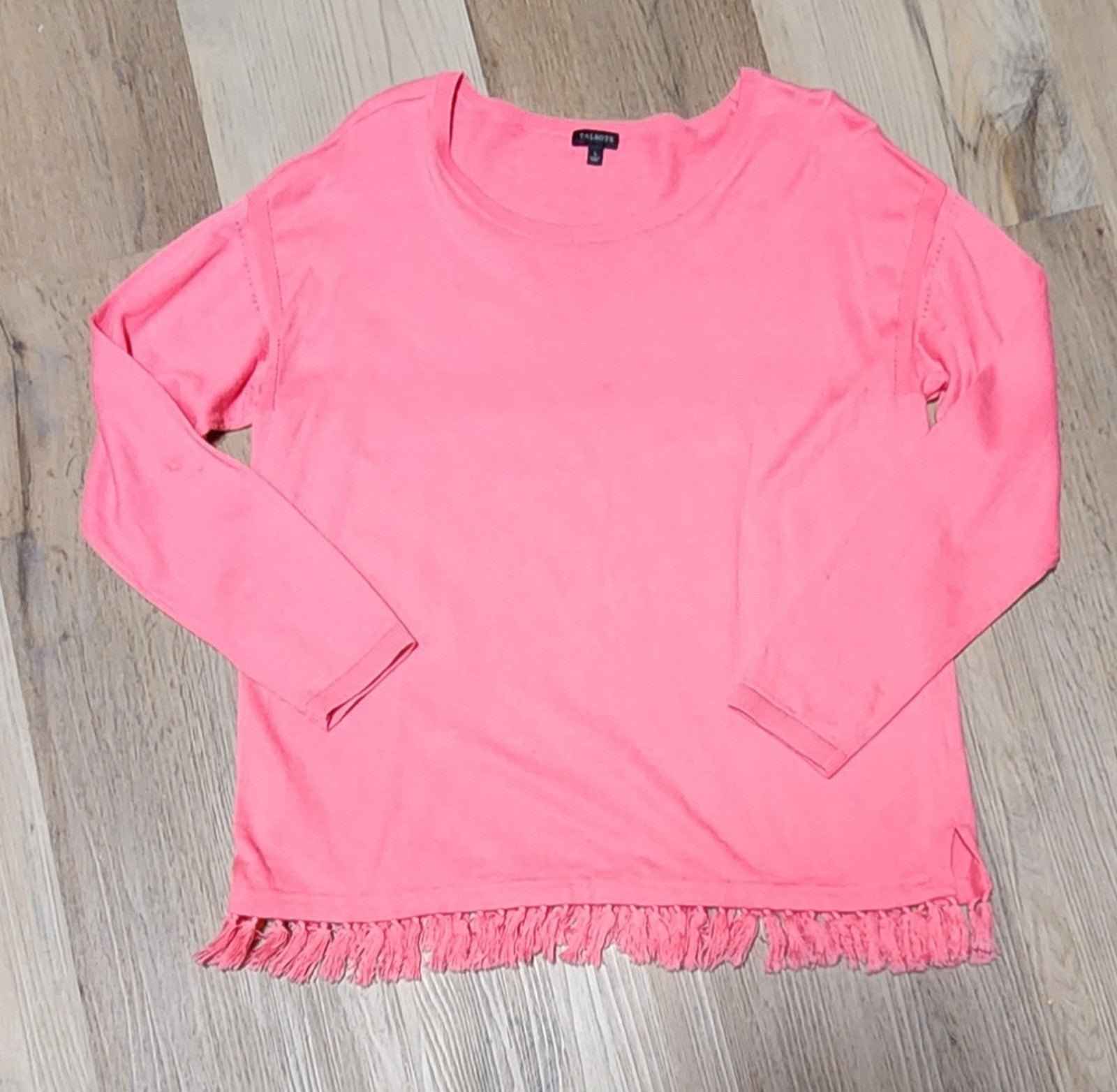 Talbots Pink Tasseled Knit Pullover Cashmere Blend Sz L BIN J
