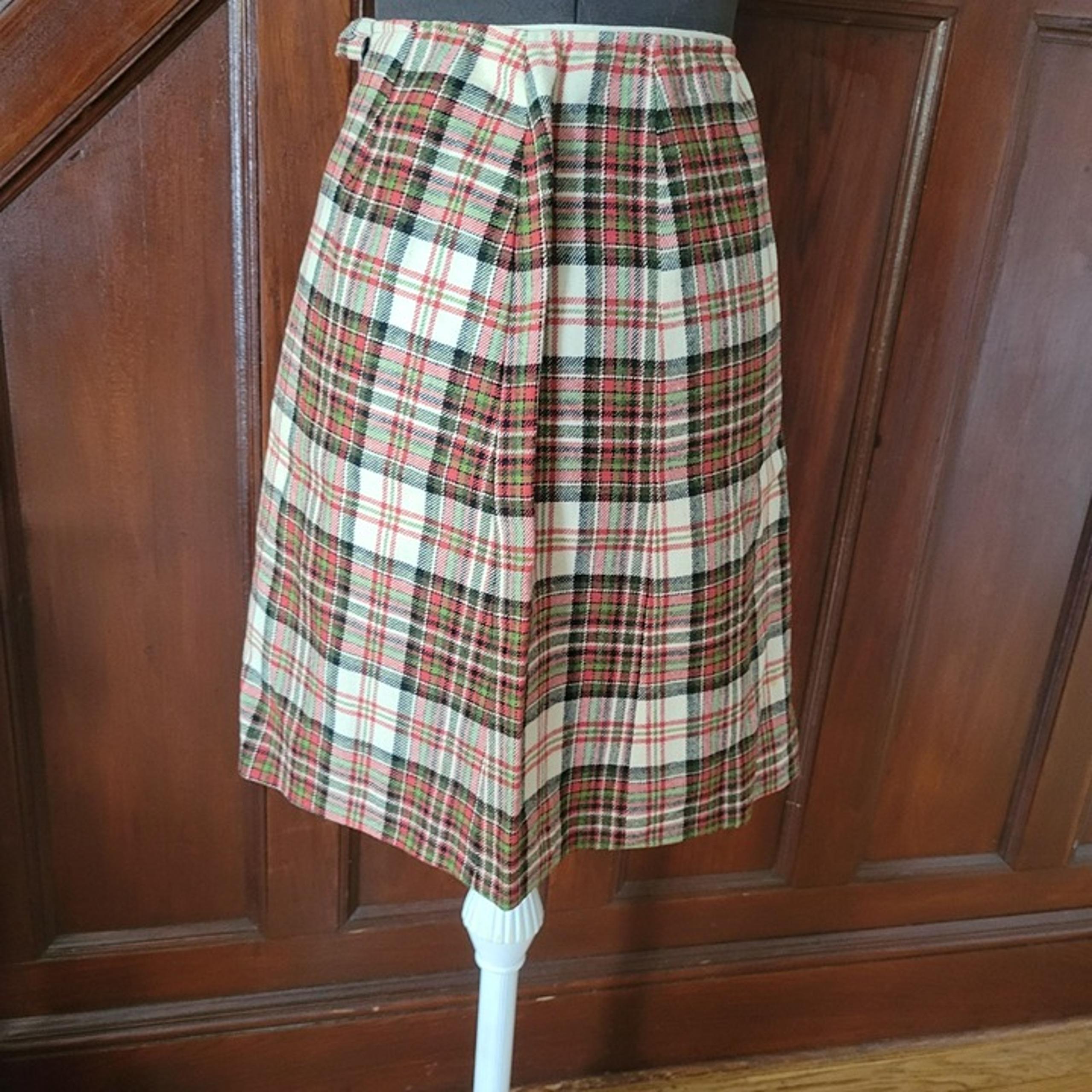 Pendleton Womens Vintage Plaid A-Line Wool Skirt Size 12 Red/Green Check