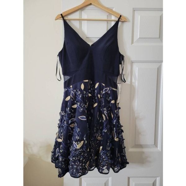 XSCAPE Floral Mini Dress 12 Navy NWT 239