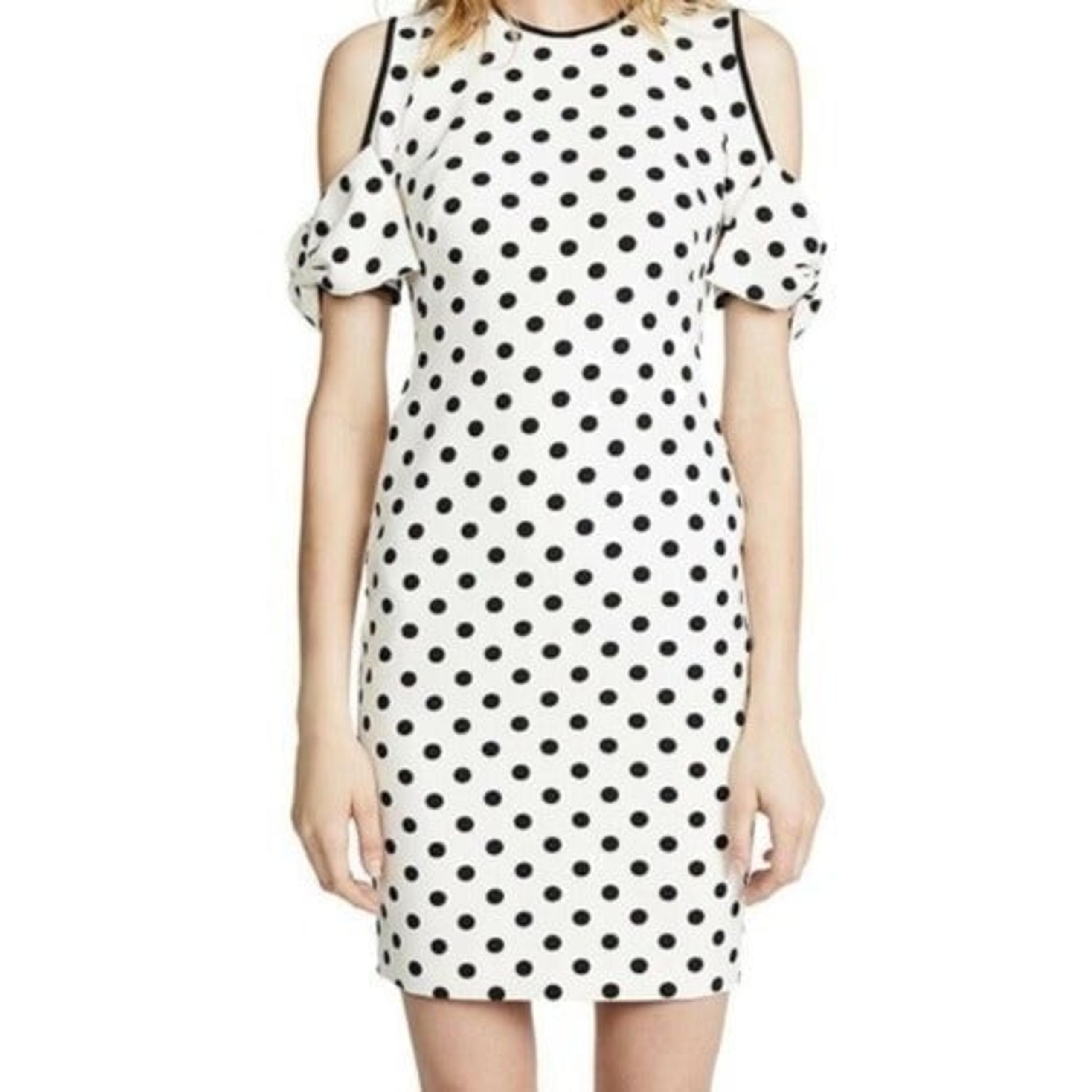 White Sz2 Sheath Polka-Dot Cold-Shoulder