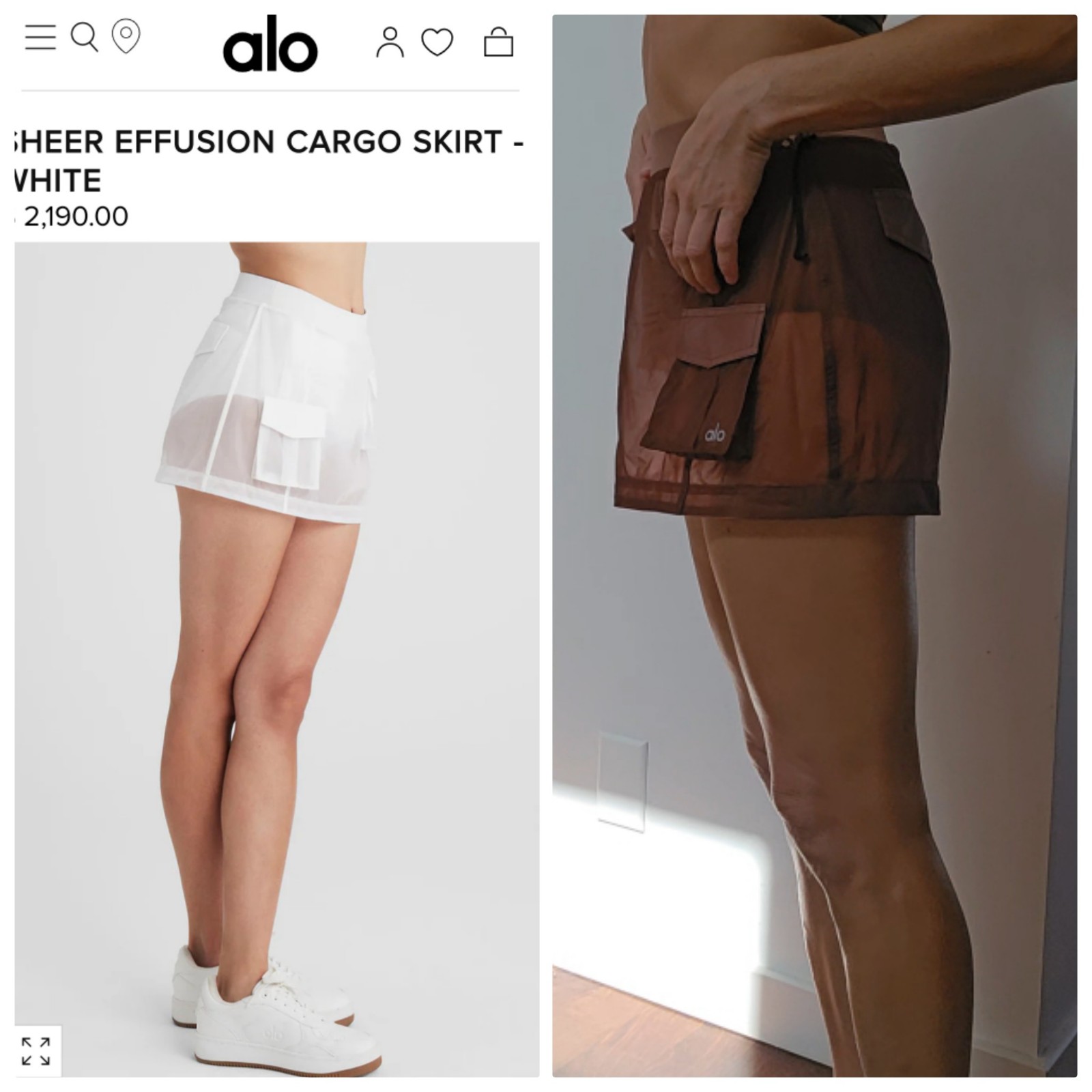 Alo yoga one off sample sheer effusion cacao brown cargo pocket mini skirt Xs S