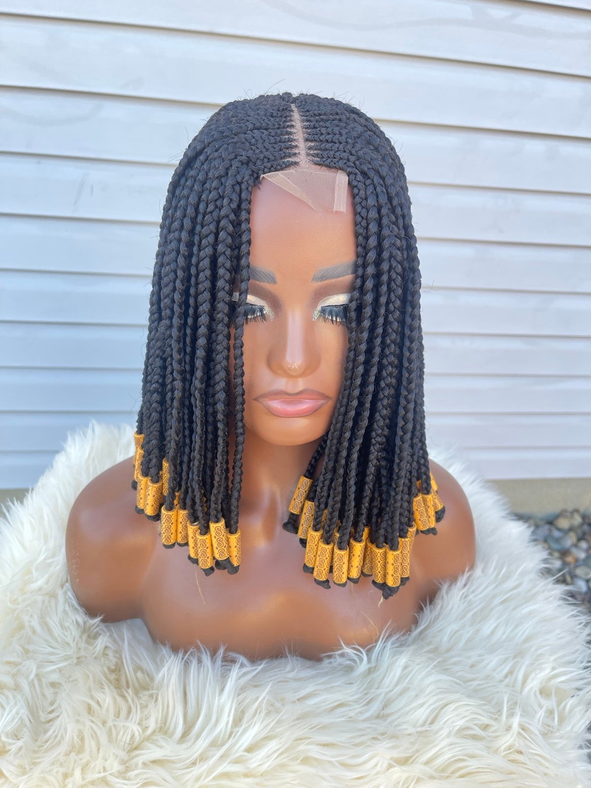 Customize women braided wig with beads medium size cap made to fit..