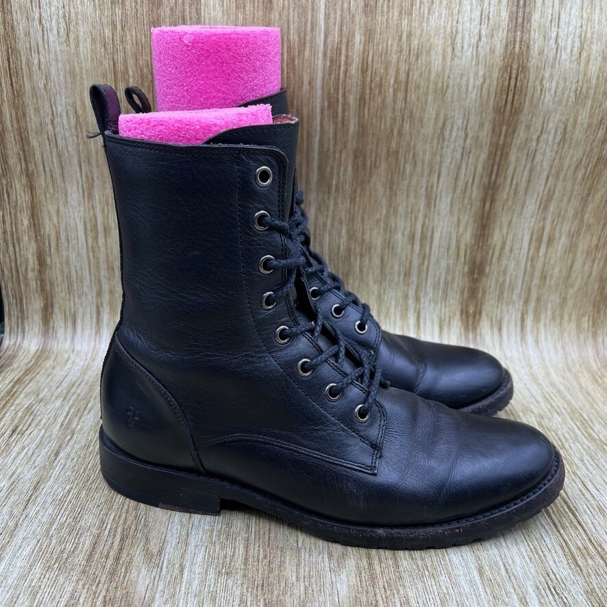 Frye Natalie Lace Up Boots Women's Size 8.5 Black Leather Shoes Ankle Booties