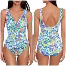 Lauren Ralph Lauren NWT Watercolor Paisley Ruffle One Piece Swimsuit Size 14