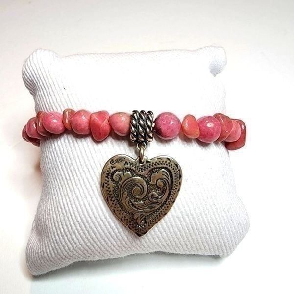 Vintage Pink Rhodoniteand Sterling Silver Beaded Bracelet 8
