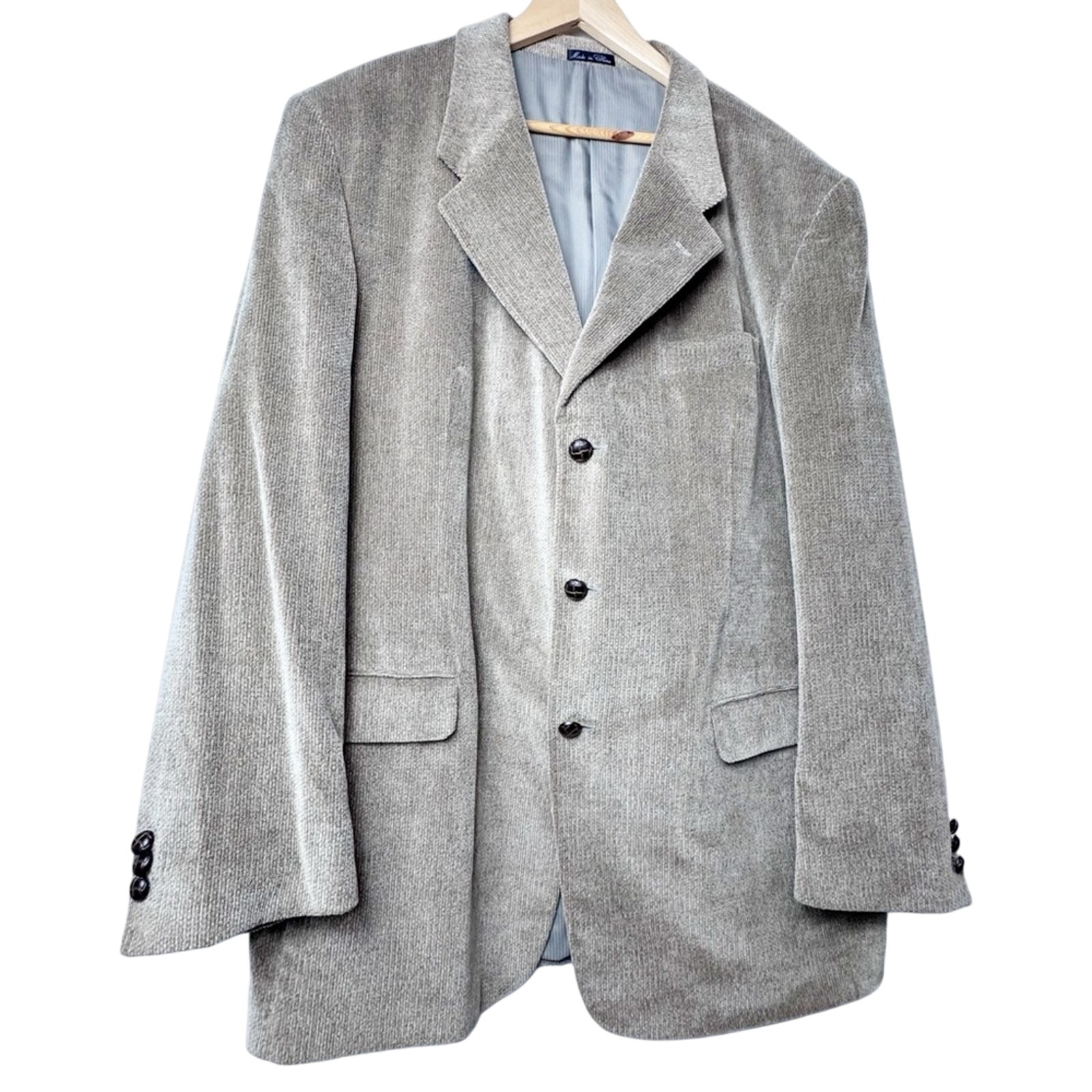 Vintage Calvin America Taupe Cotton Boucle Leather 3 Button Blazer Mens Size 44L