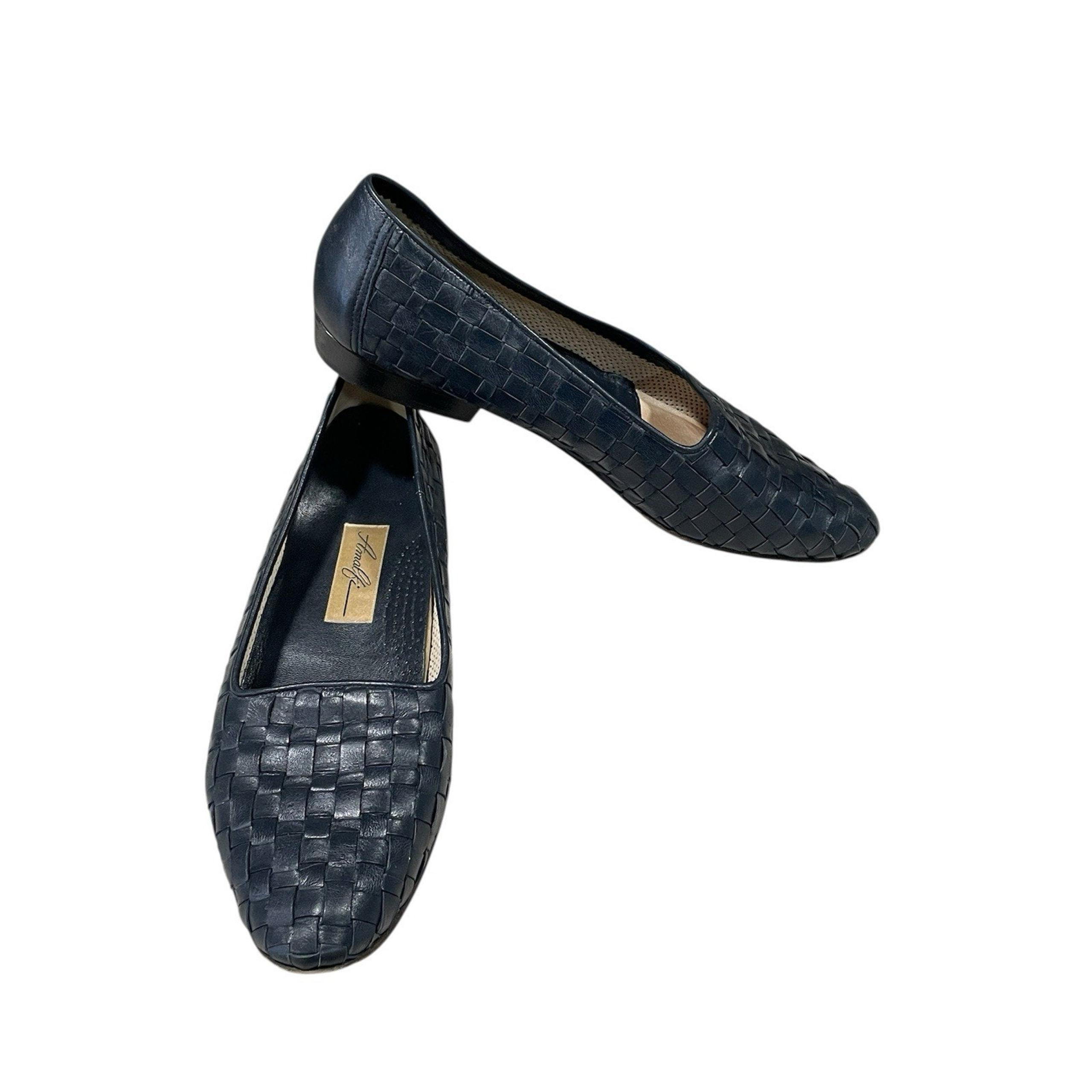Amalfi Womens 9.5 B Blue Leather Weave Loafers Slip On Comfy Flats Made in Italy