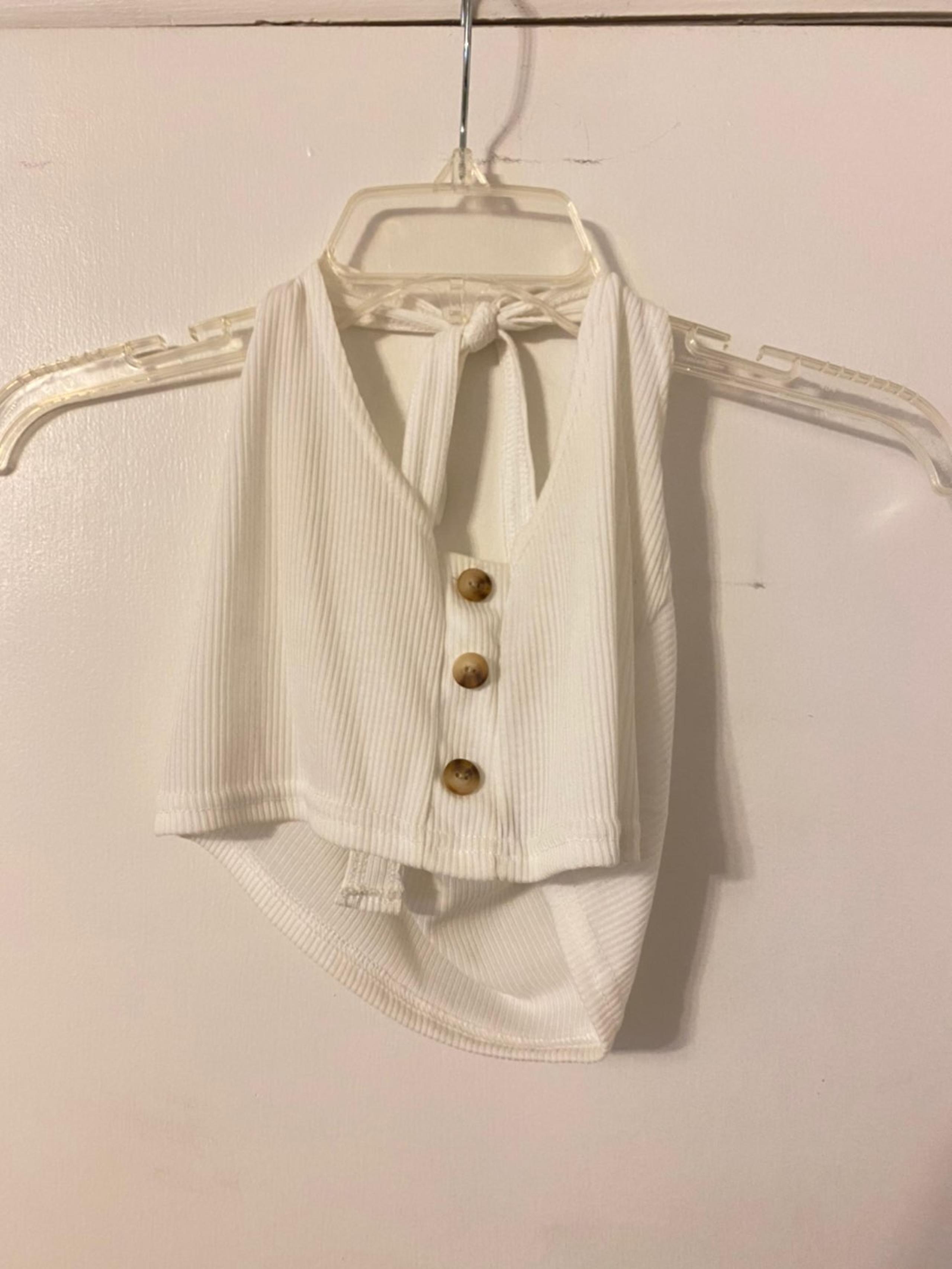 Cream Ribbed Halter Crop Top