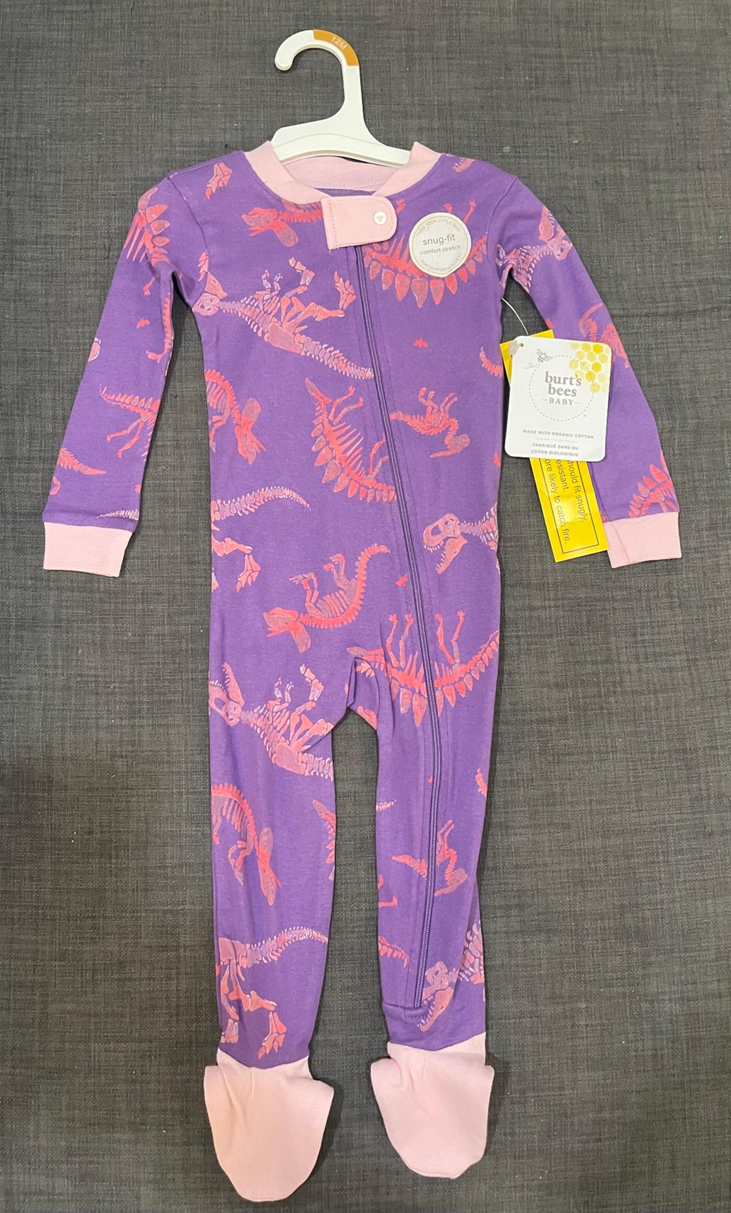 Baby One Piece Sleeper - Burt’s Bees - Purple With Pink Dinosaurs - Size 12M