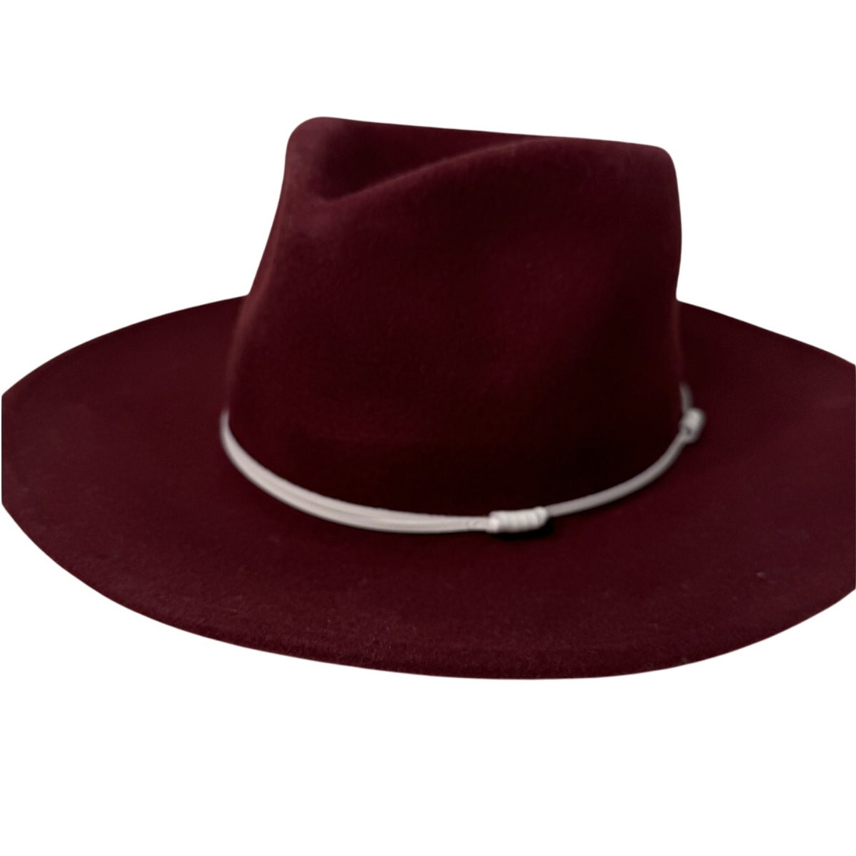 WYETH Wine Fedora Hat with White Leather Trim Accent