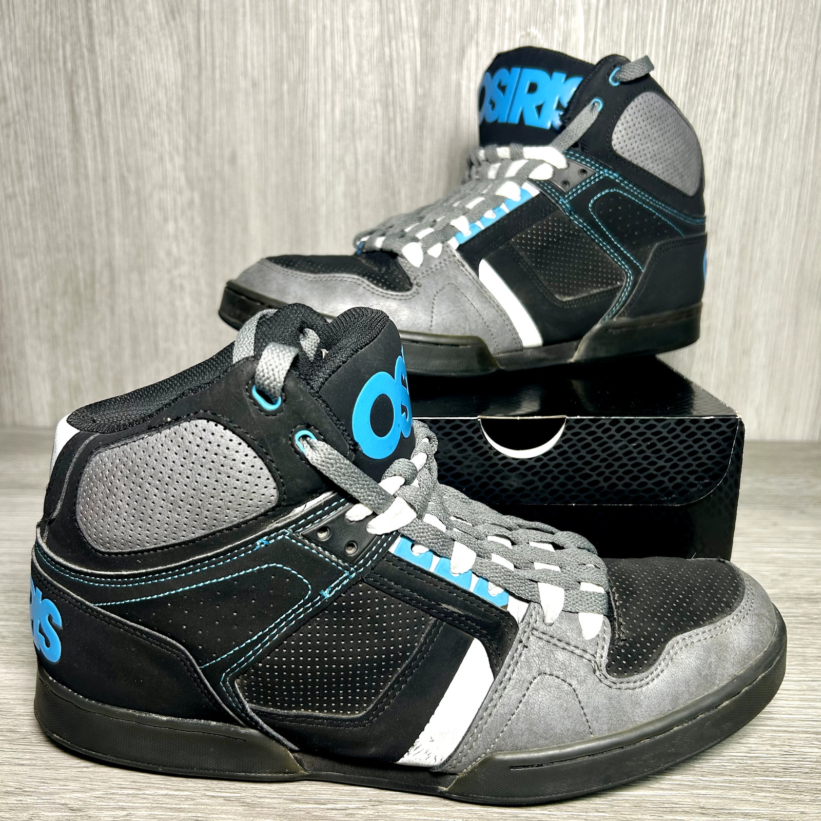 Osiris NYC 83 Black Grey Blue Suede Nubuck Sz 12 clean Y2K Rare Skate Shoes