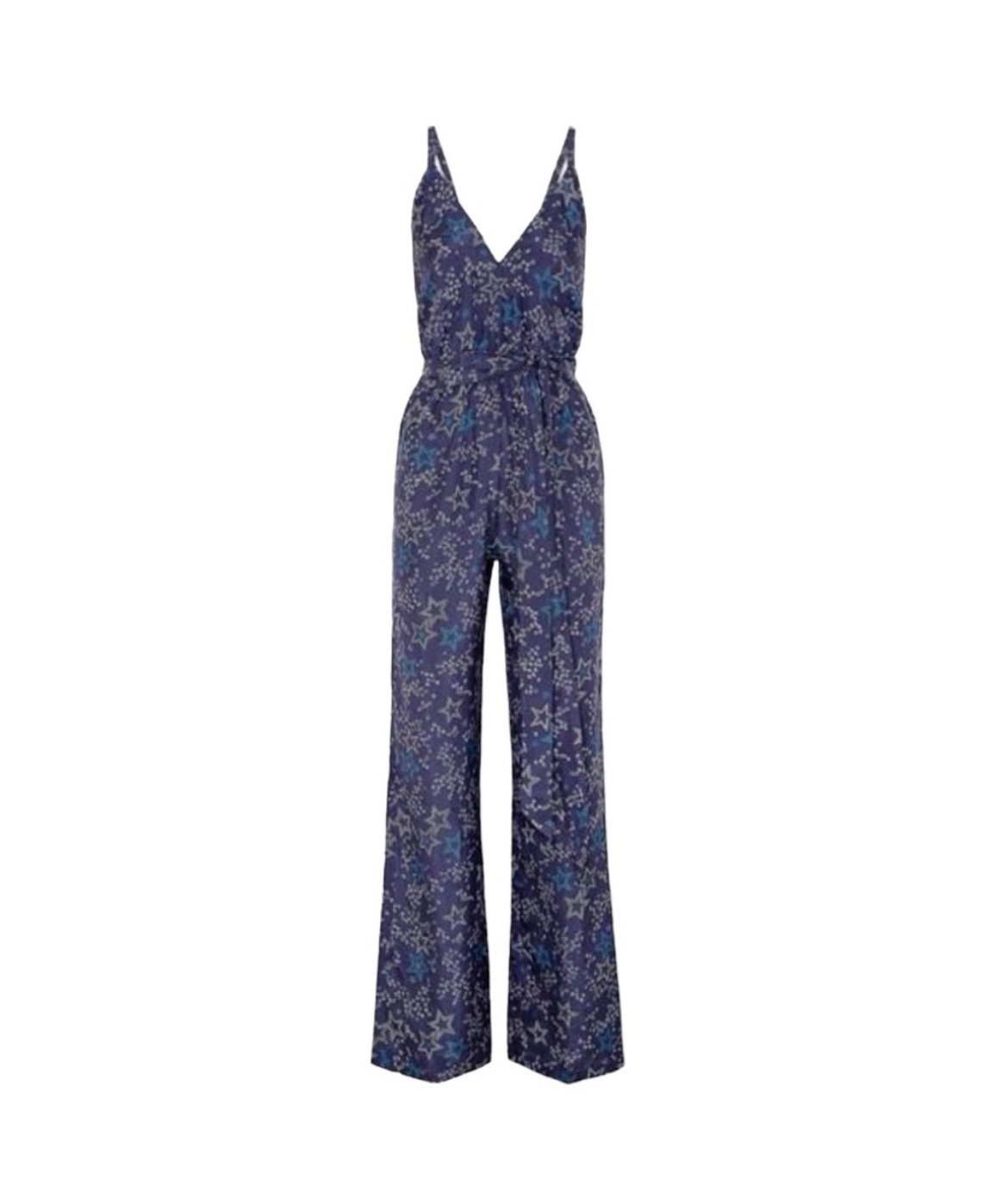 Paloma Blue “Eclipse” star-print silk crepe de chine navy sleeveless jumpsuit