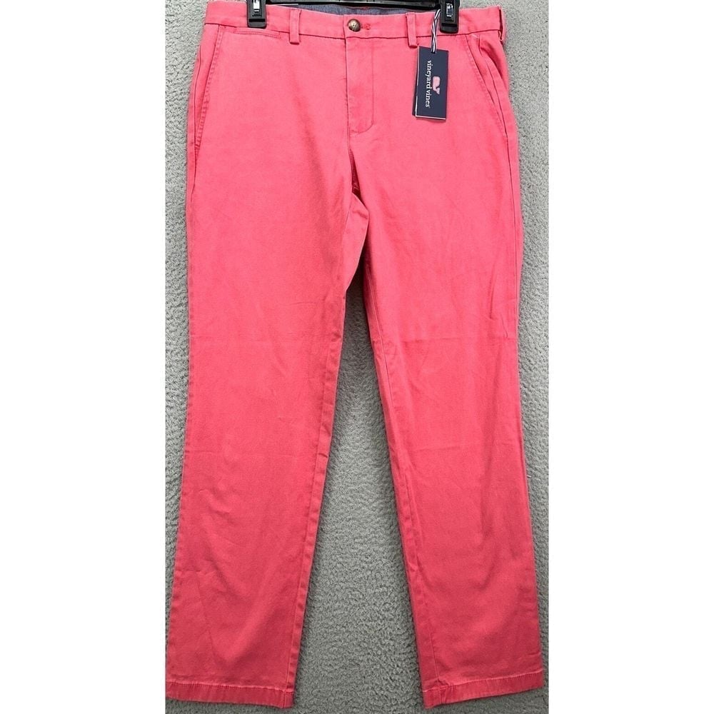 Vineyard Vines Pants Mens 33X30 Jetty Red Breaker Khakis Straight Flat Front NEW