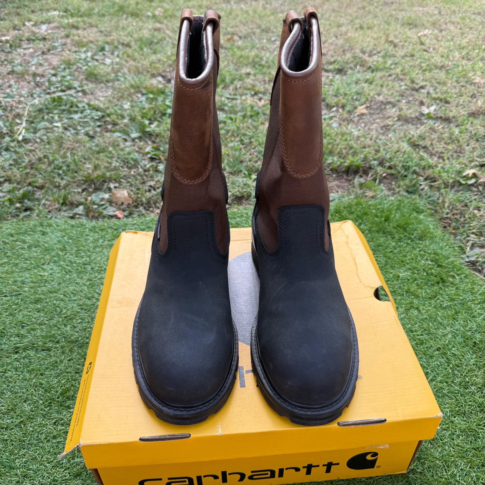 Carhartt Waterproof Brown Leather Pull On Work Boots Mens Size 12 M Workwear