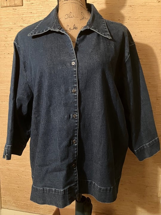 Eddie Bauer Indigo Blue Button Up 3/4 Sleeve Denim Shirt Size XXL