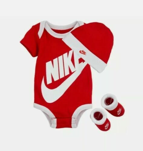 Nike Childrens Apparel Baby Hat, Bodysuit & Booties 3-Piece Gift Box 6-12 Months