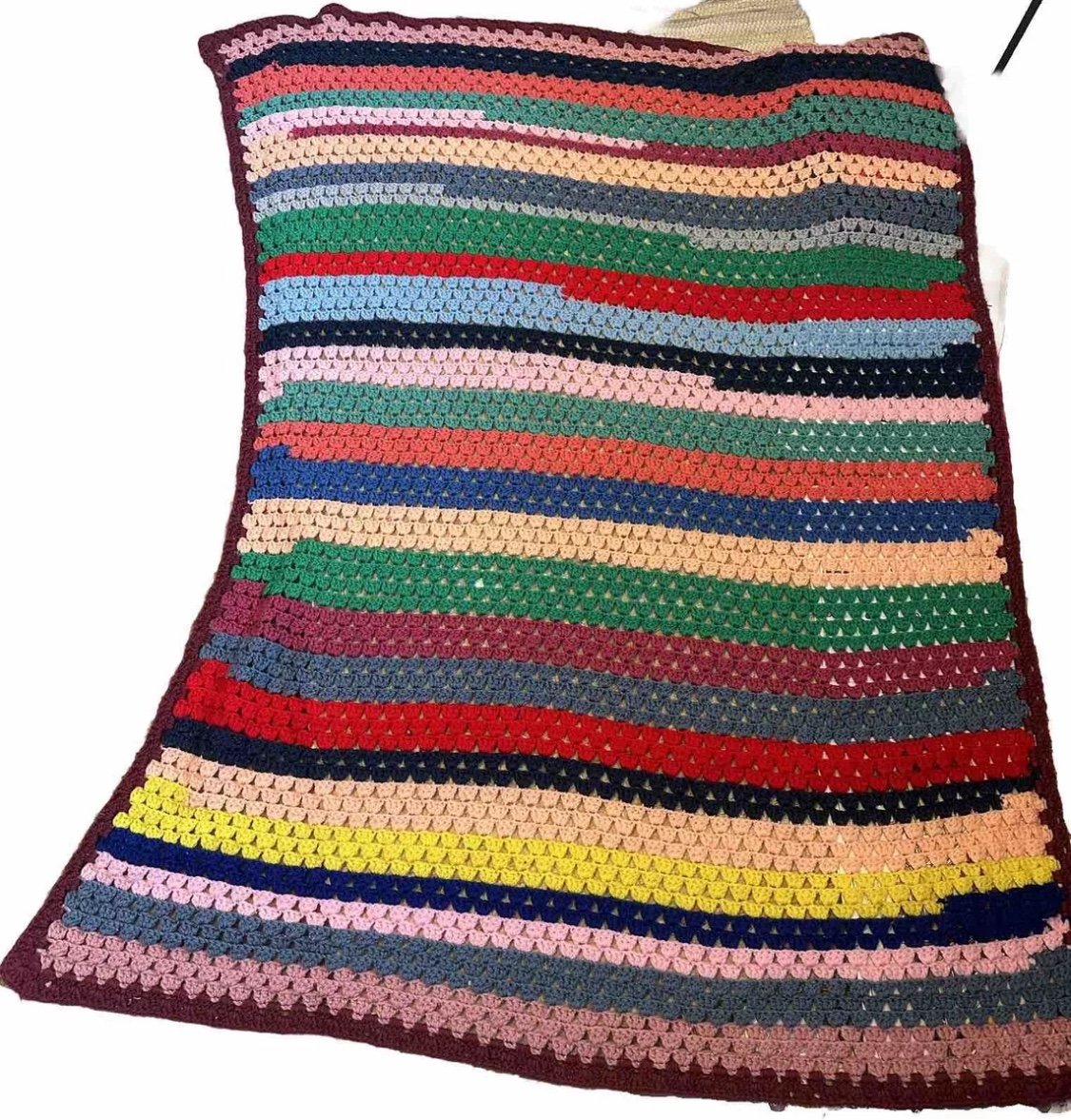 Vintage Hand Crocheted Afghan Throw Blanket Multi Color Grannycore 5x3ft