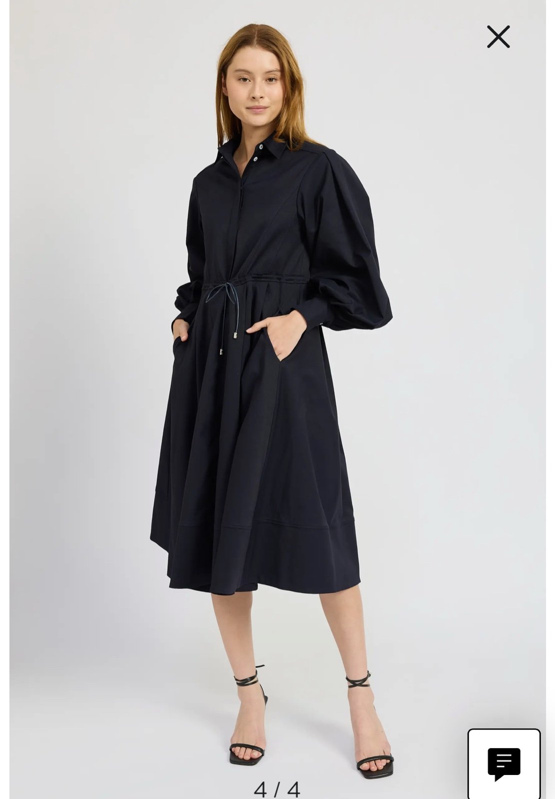 NWT- En Saison Cecilla Long Sleeve Midi Shirtdress, black, size L