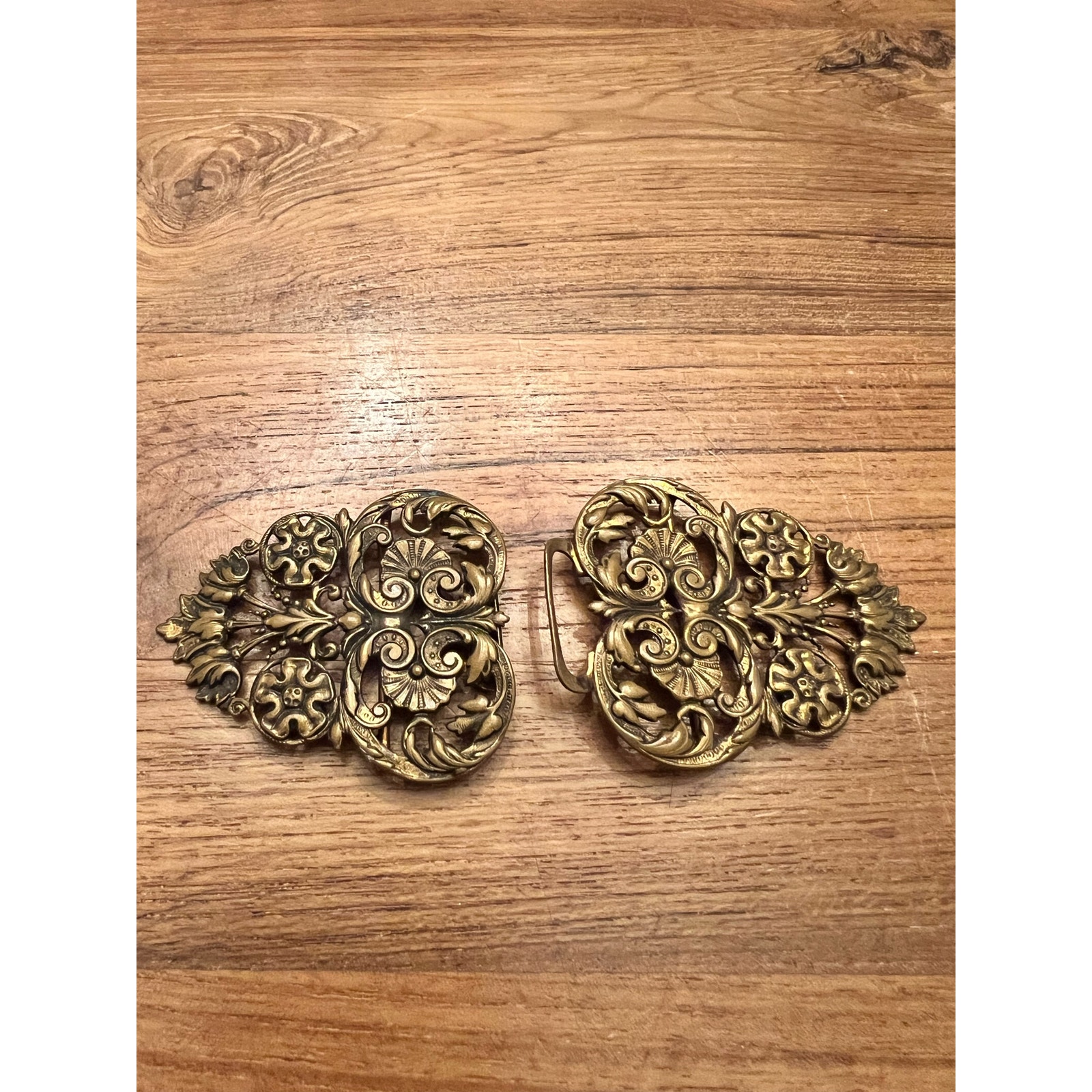 Art Nouveau belt buckle in openwork gold metal
