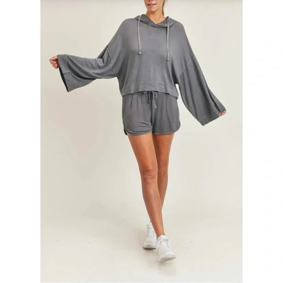 Mono B Oversized Knit Grey Mineral Washed Hoodie