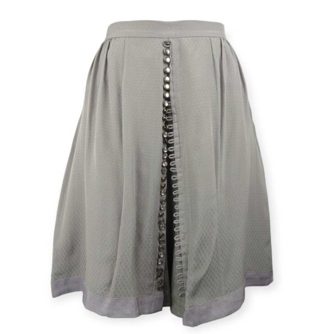 Odille Anthropologie Purple A-line Skirt Buttons Textured 100% Silk Vintage S 6