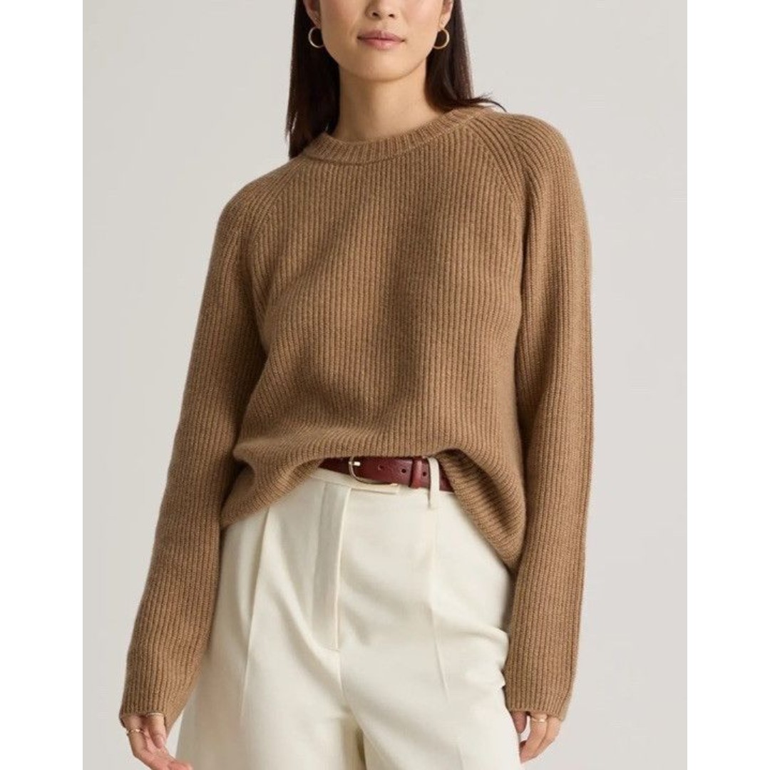QUINCE Women’s Mongolian Cashmere Fisherman Crewneck Sweater Size M Color Teak