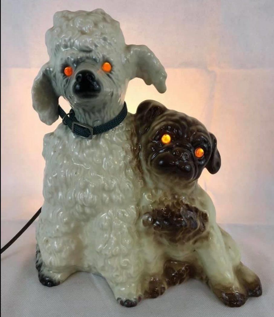 VINTAGE KRON POODLE AND PUG TV LAMP