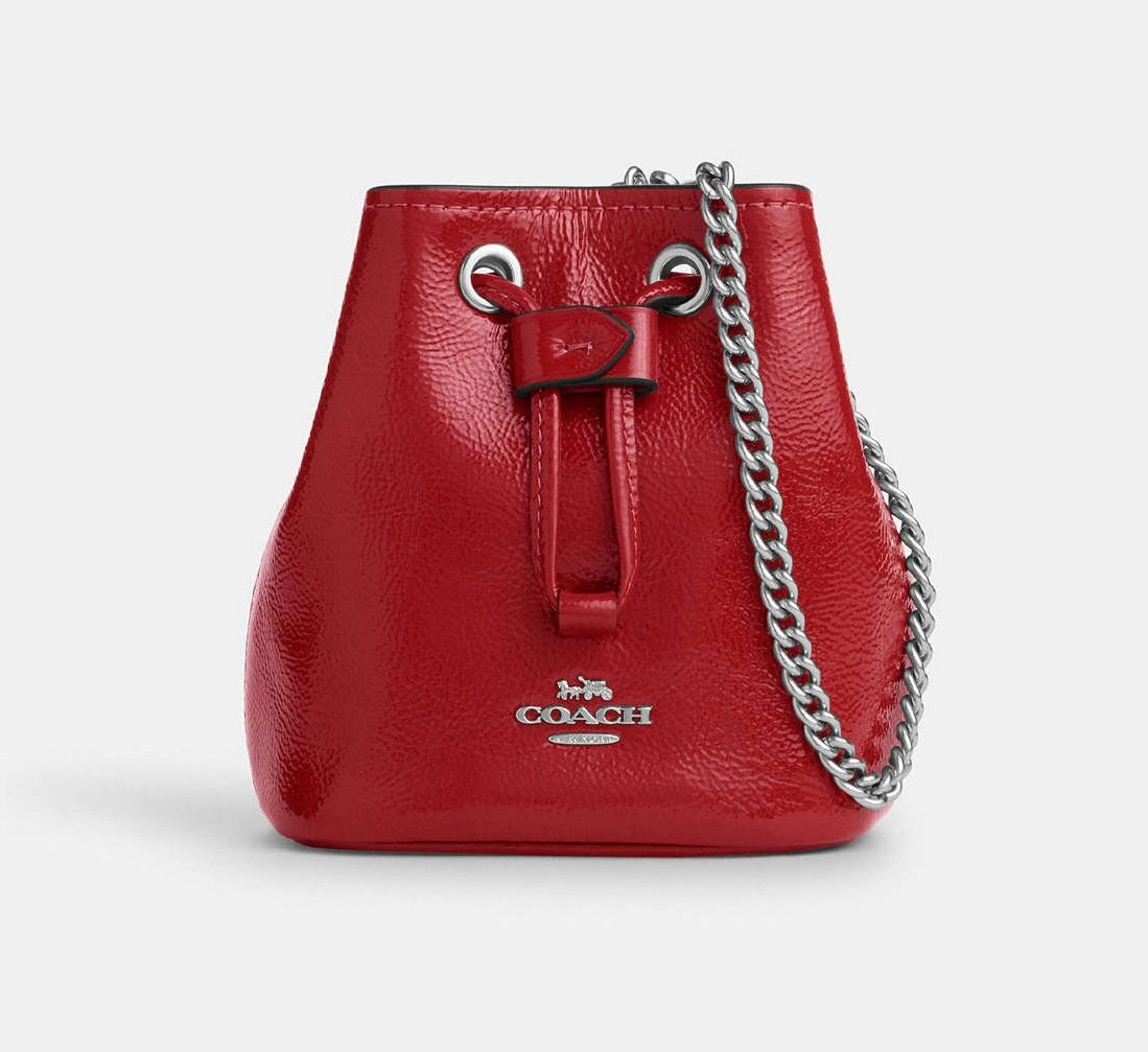 Coach Patent leather Drawstring Wristlet In Red New
