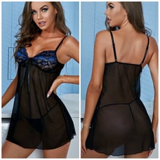 NEW desired transparent embroidery decor nightdress set