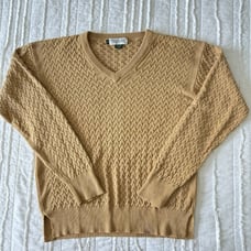 Tuttle Golf Men's Medium Silk Cotton Sweater Yellow Cable Knit Preppy Ivy League