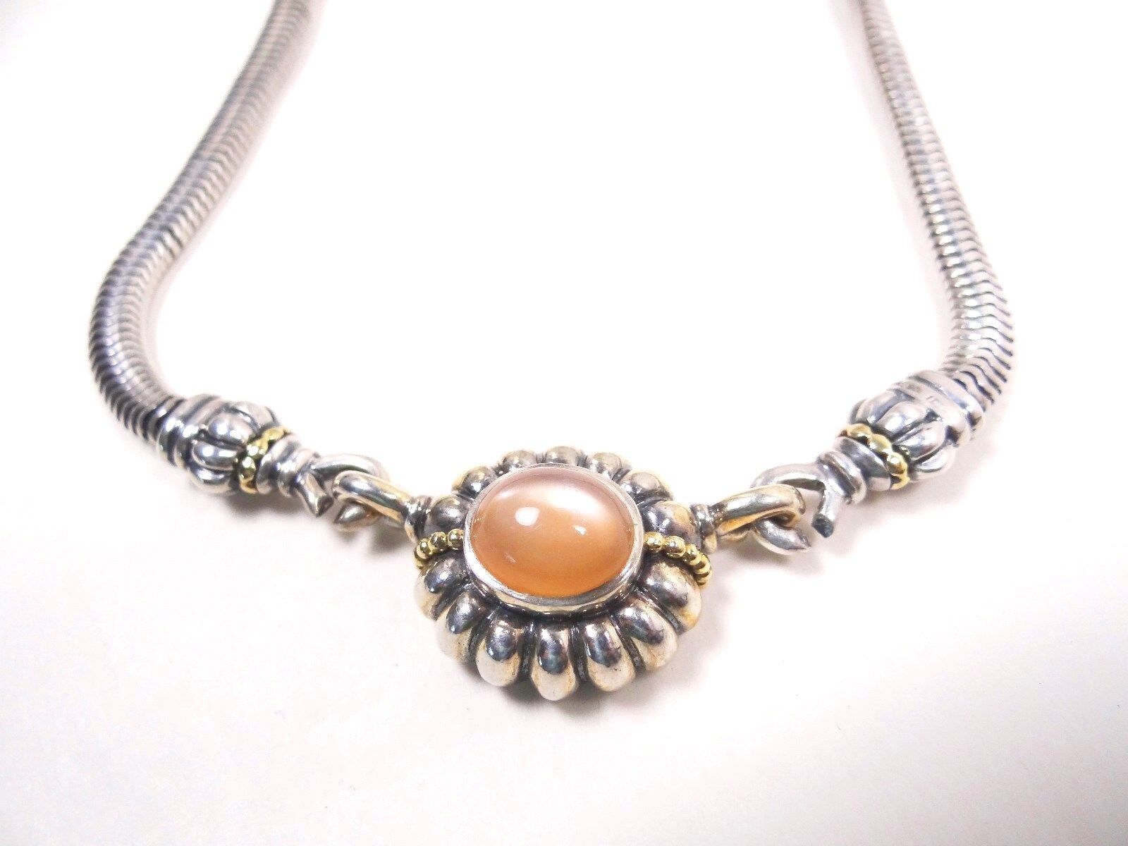 LAGOS 995 Sterling Silver 18k Gold Peach Moonstone Pendant & Chain Necklace