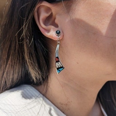 Handmade Native American Zuni Women's Inlay Dangle Earrings