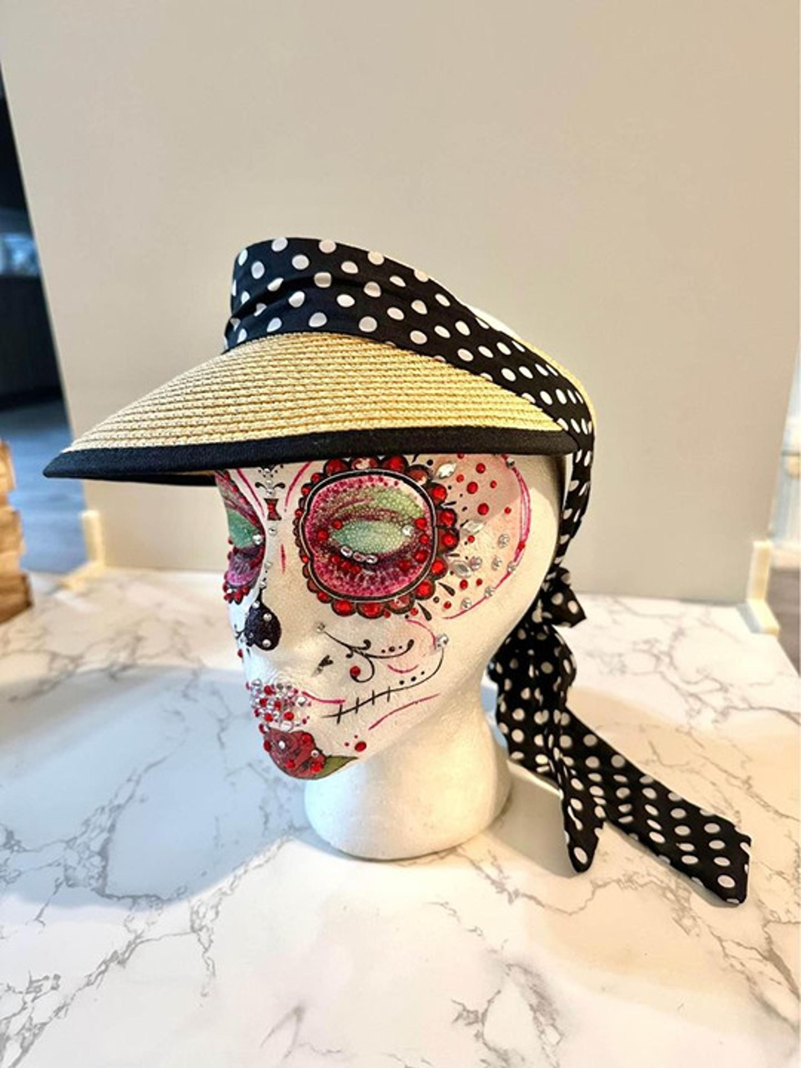 Marcus Adler New York Womens Polka Dot Print Visor Face Shade Straw Hat