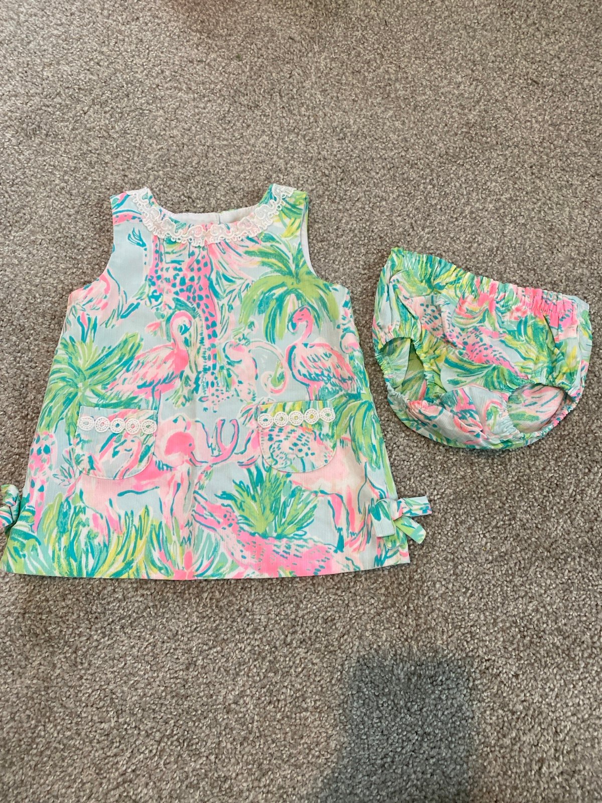 Lilly Pulitzer baby girl shift bloomers Dress 6-12 mo pink green