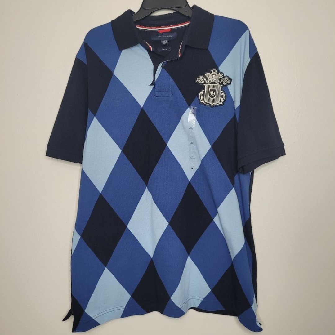 Vintage y2k Tommy Hilfiger preppy argyle trim fit crest polo old money XL Nwt