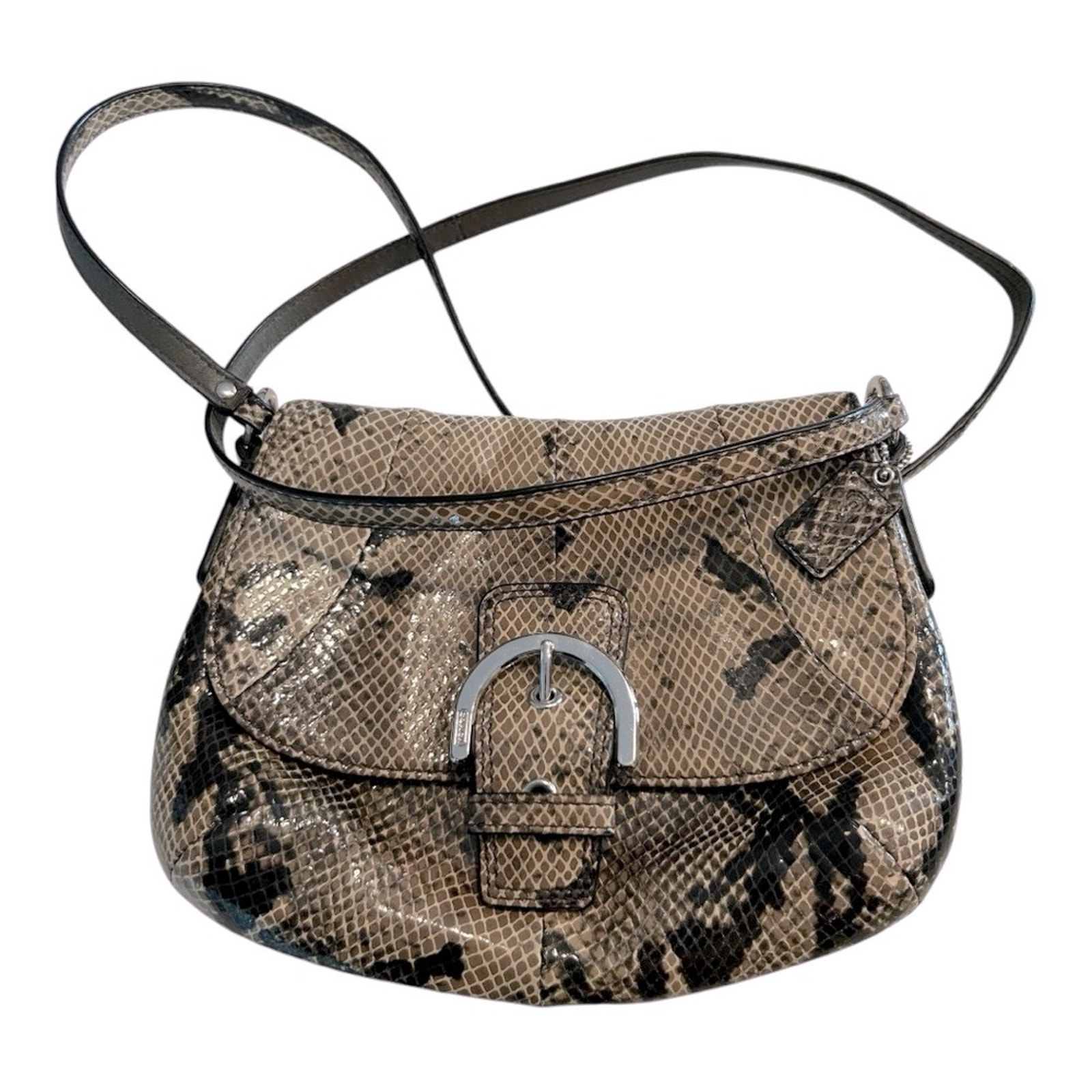 Coach Soho Snakeskin Crossbody Buckle Front Bag Silver Hardware