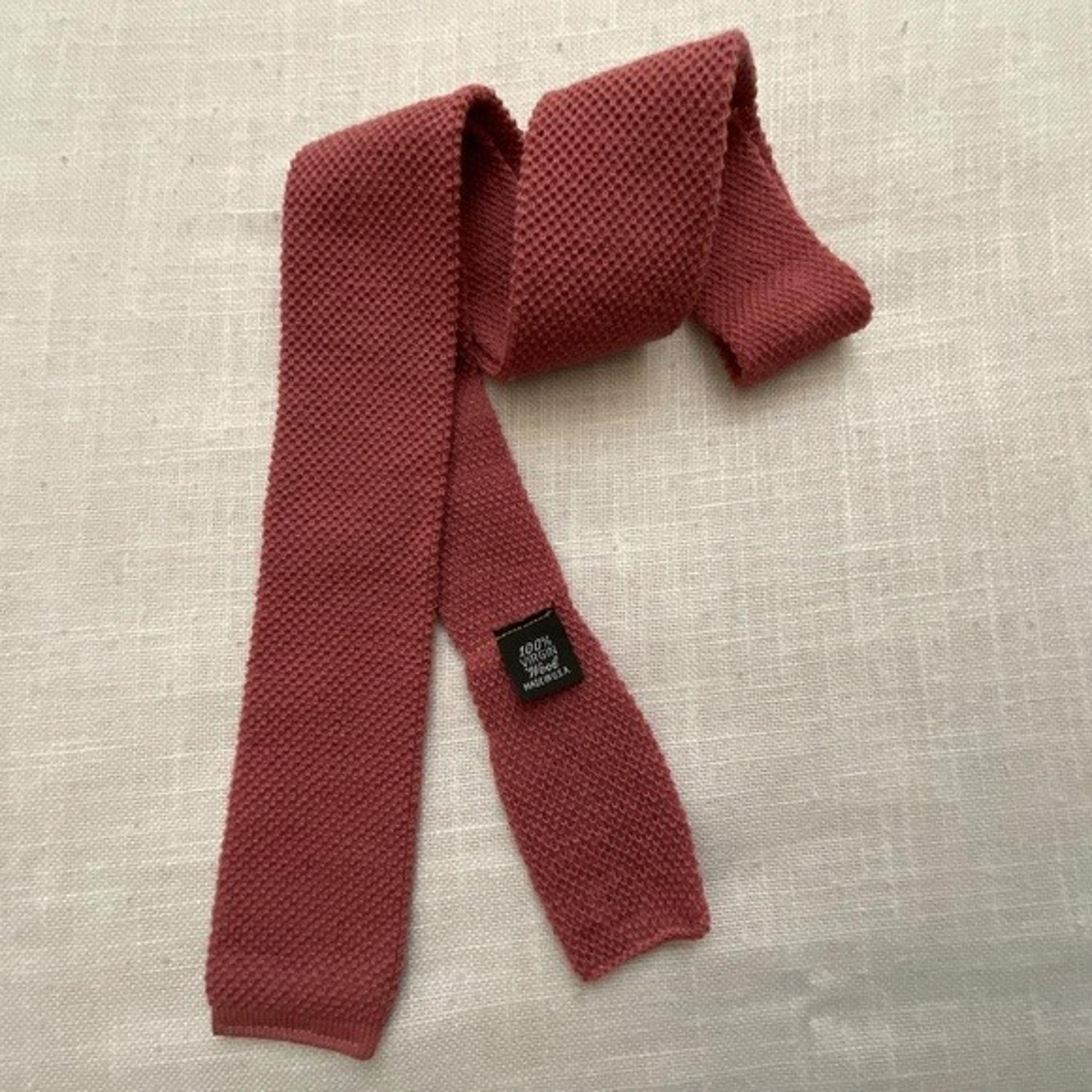 Private Club Mauve Taupe Knit Virgin Wool Square End Tie Made In U.S.A. NWOT