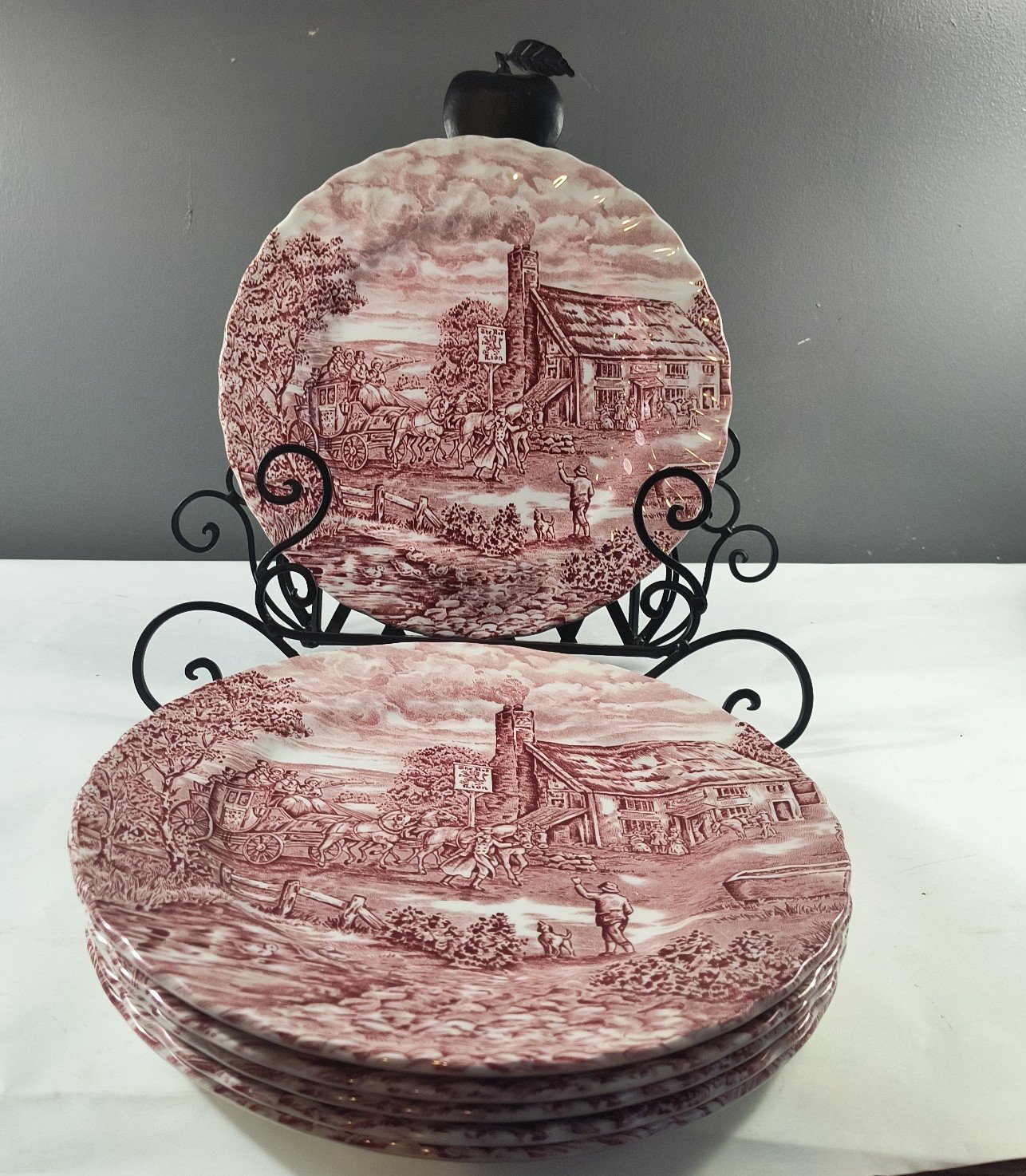 SET OF 6 THE POST HOUSE DINNER PLATES BY BURSLEY