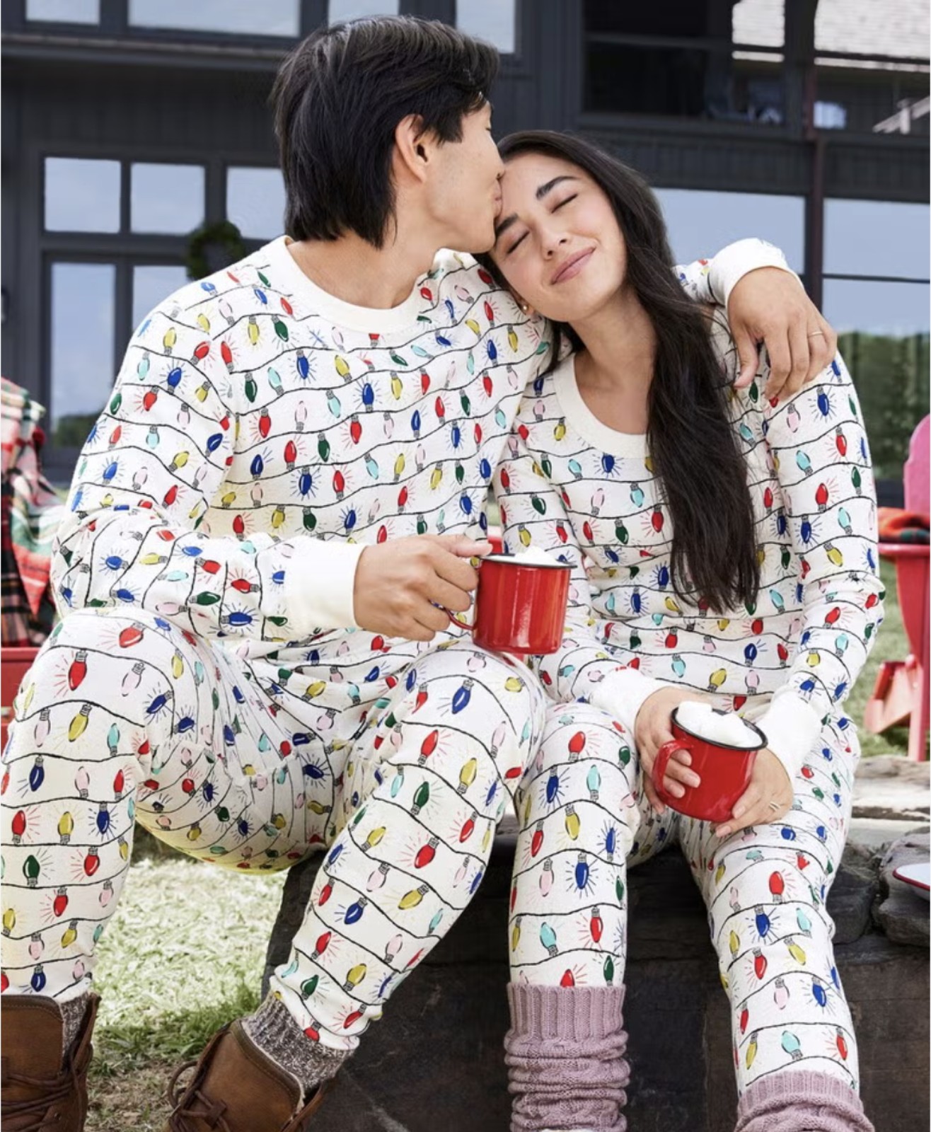 Hanna Andersson Adult Medium Christmas Lights Pajamas Set Holiday Long Johns