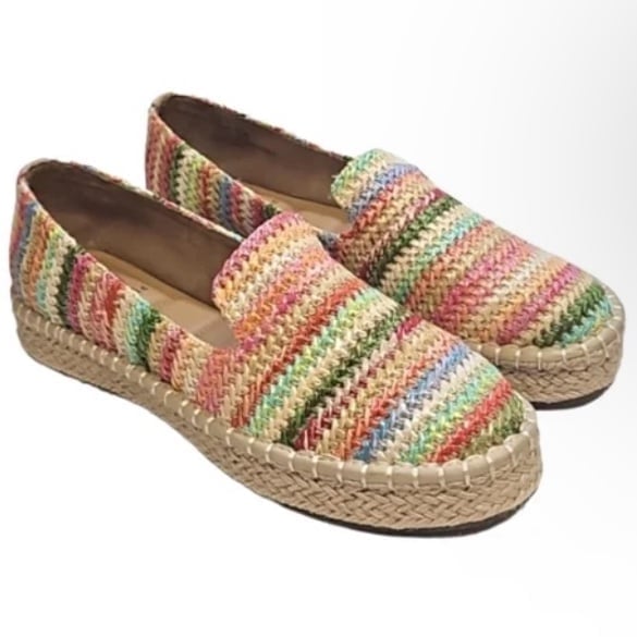 Joie Cara multicored raffia jute platform stripped loafer espadrilles 7.5 NWOT