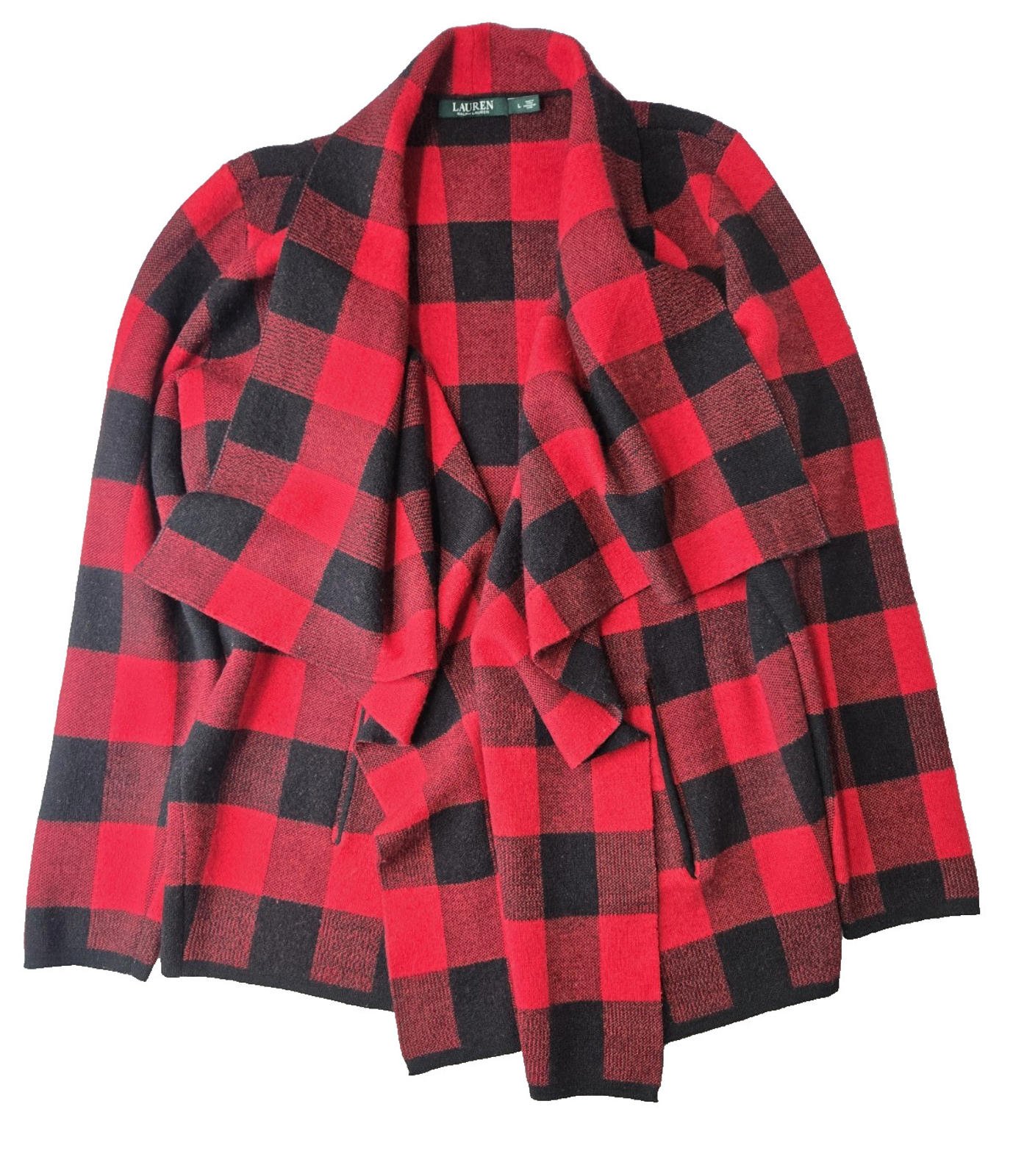 Lauren Ralph Lauren Buffalo Plaid Wool Blanket Shawl Wrap Jacket Womens Large L