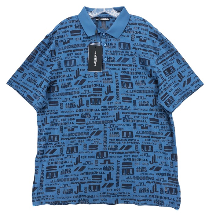 NWT J. LINDEBERG KV Polo Shirt American Fit All Over Print Perforated Navy XXL
