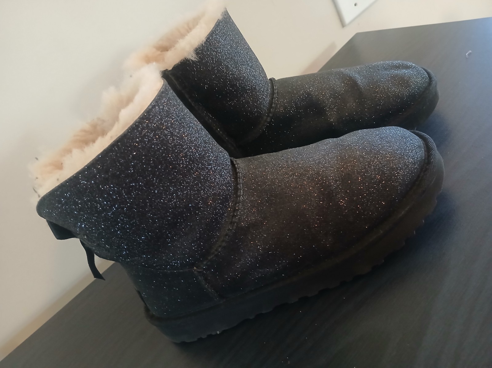 UGG black glitter fur boots size 8