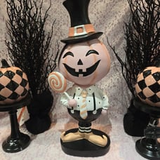18 LARGE Halloween Pink Pumpkin Head Candy Man Cynthia Rowley Statue
