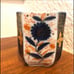 Antique Japanese tea cup hand painted octagon Rare Ornate Gold Accent blue white