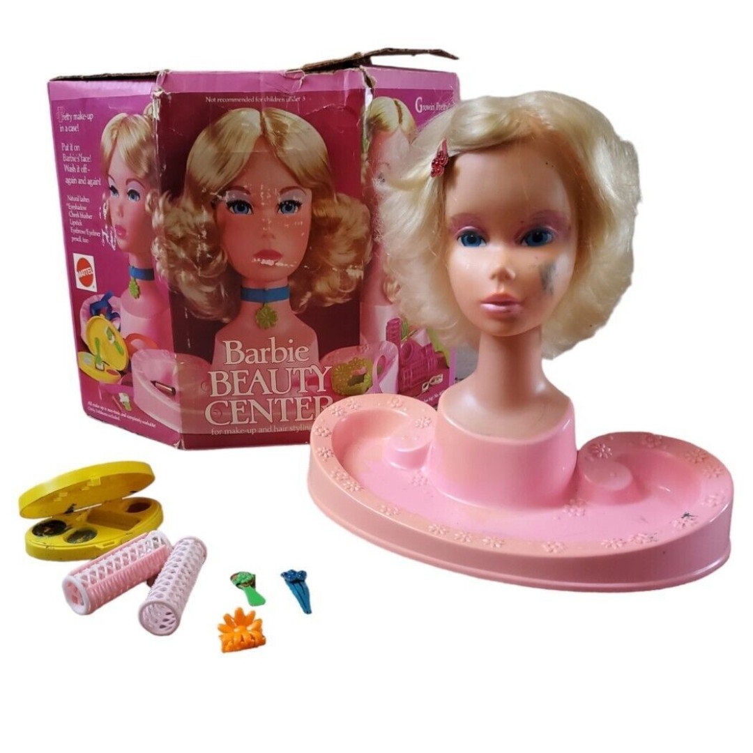 VTG Mattel Barbie Beauty Center Styling Doll Head w/Box Some Accessories FLAWS
